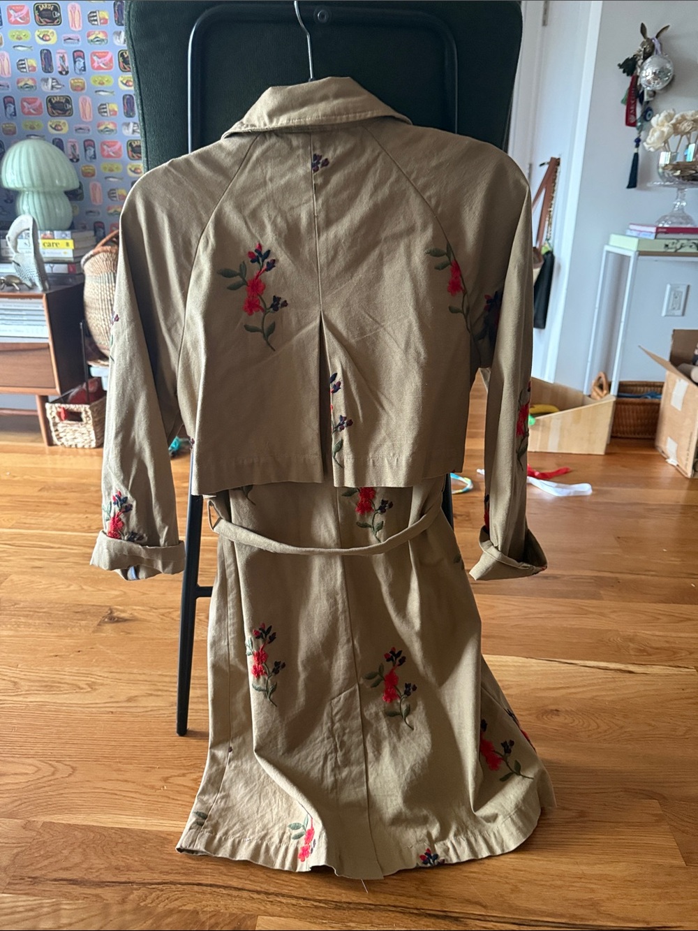 Anthropologie Cartonnier Floral Embroidered Trench Coat - Picture 6 of 7